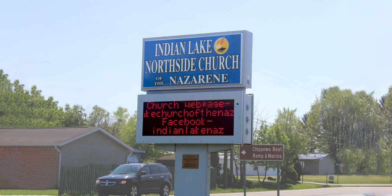 Indian Lake Ohio Northside Church of the Nazarene, Electronic/Main Sign at the corner of Township Road 93 and State Route 235